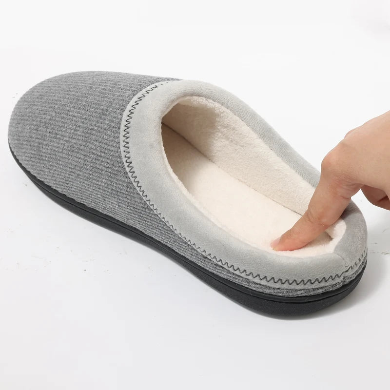 Men's Winter Warm Cotton Shoes Soft Memory Foam Casual Indoor Flat Slides Short Plush Male Fluffy Home Slippers
