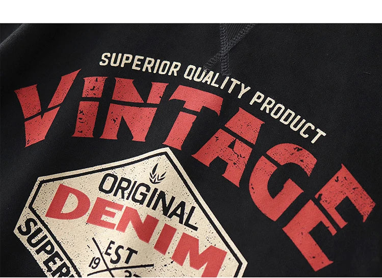 Autumn New American Retro Heavyweight 500g Letter Printed Sweatshirts Men's Fashion 100% Cotton Washed Pullover Casual Sportwear