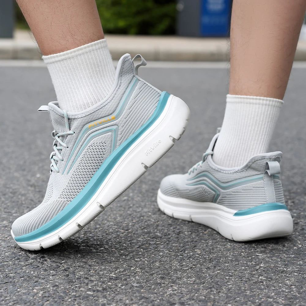 Hardloopschoenen met dikke zool voor heren, schokabsorberende rebound, lichtgewicht voor gezwollen voeten, brede schoenen met voetboogondersteuning