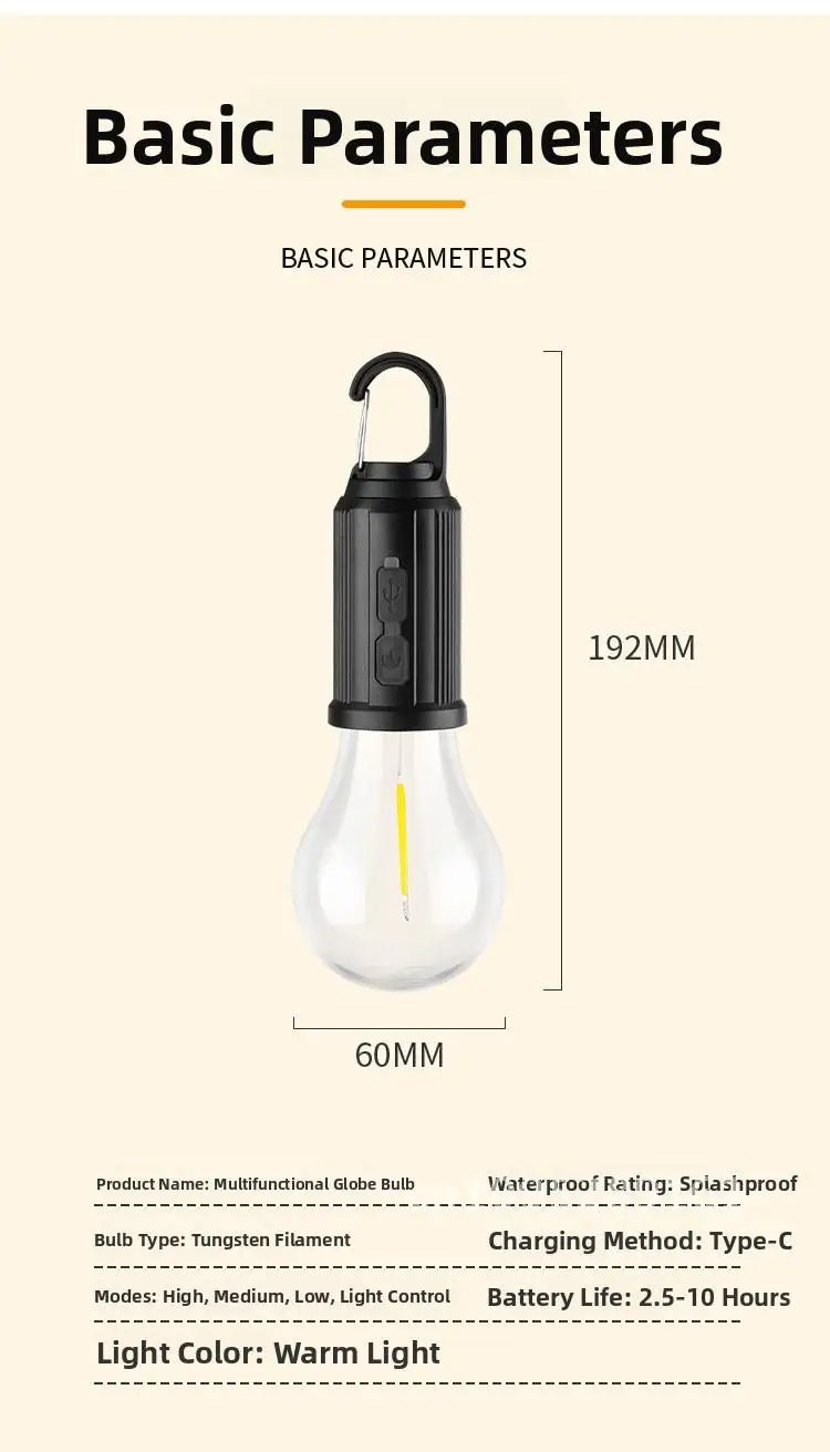 Solar Charging Retro LED/Tungsten Camping Light Emergency Tent Bulb Outdoor Lighting Cross Border New Style
