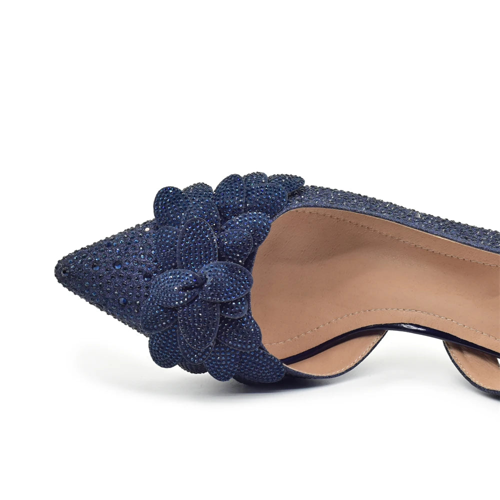 Women's Rhinestones-Decorated Party Luxury Italian Pointed Toe Shoes and Bag Set for Ladies' Wedding Pumps With High Heel