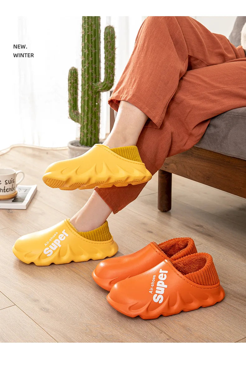Unisex Winter Warm Cotton Slippers Indoor and Outdoor Waterproof Walking Shoes Fluffy Non-Slip Sandals For Women & Men