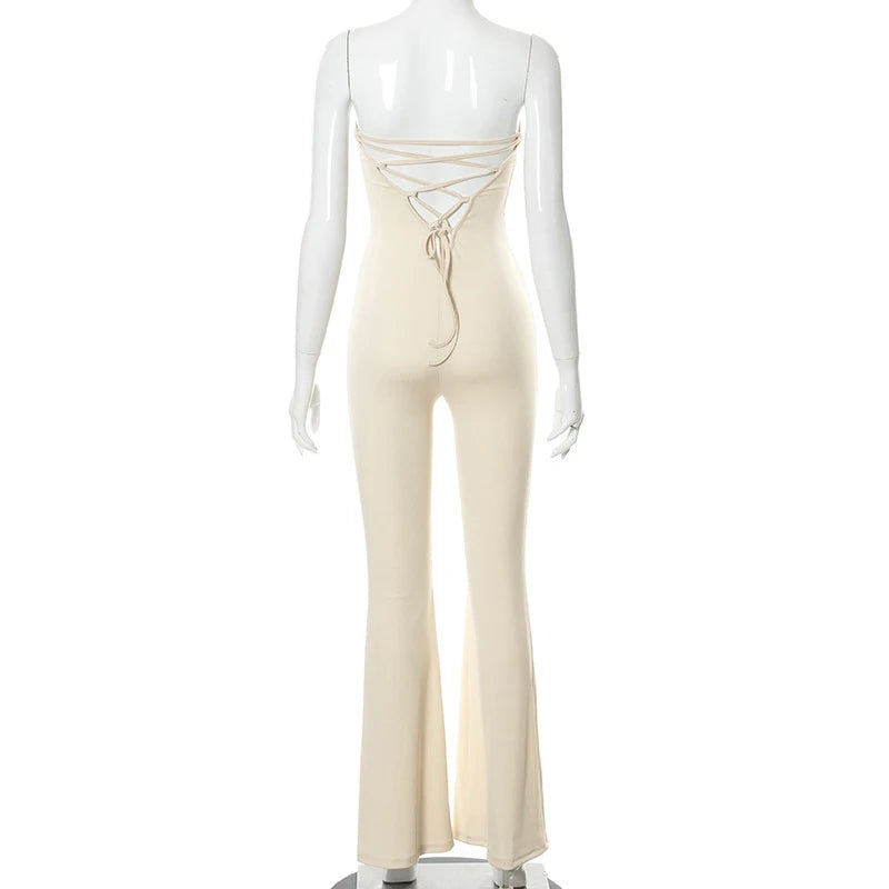 Women's Sexy Backless Skinny Jumpsuits Sleeveless Lace-Up Elegantly Bohemian Summer Fashion Streetwear Flare Rompers