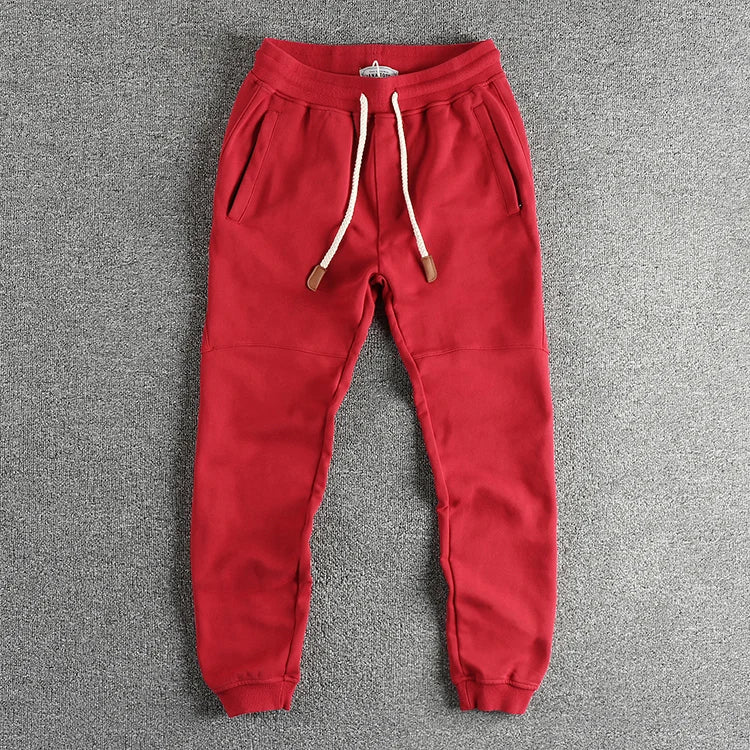 Herfst Nieuwe Amerikaanse Retro Badstof Effen Kleur Joggingbroek Heren Eenvoudige Gewassen Trekkoord Casual Sport Jeugd Enkelband Broek