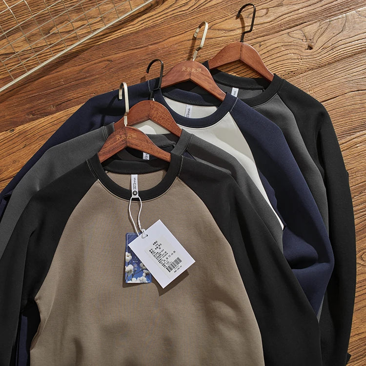 Herfst Nieuwe Amerikaanse Retro Tweekleurige Stiksels Hoodies Heren Gewassen O-hals Trui Gebreide Raglanmouwen Casual Sweatshirts