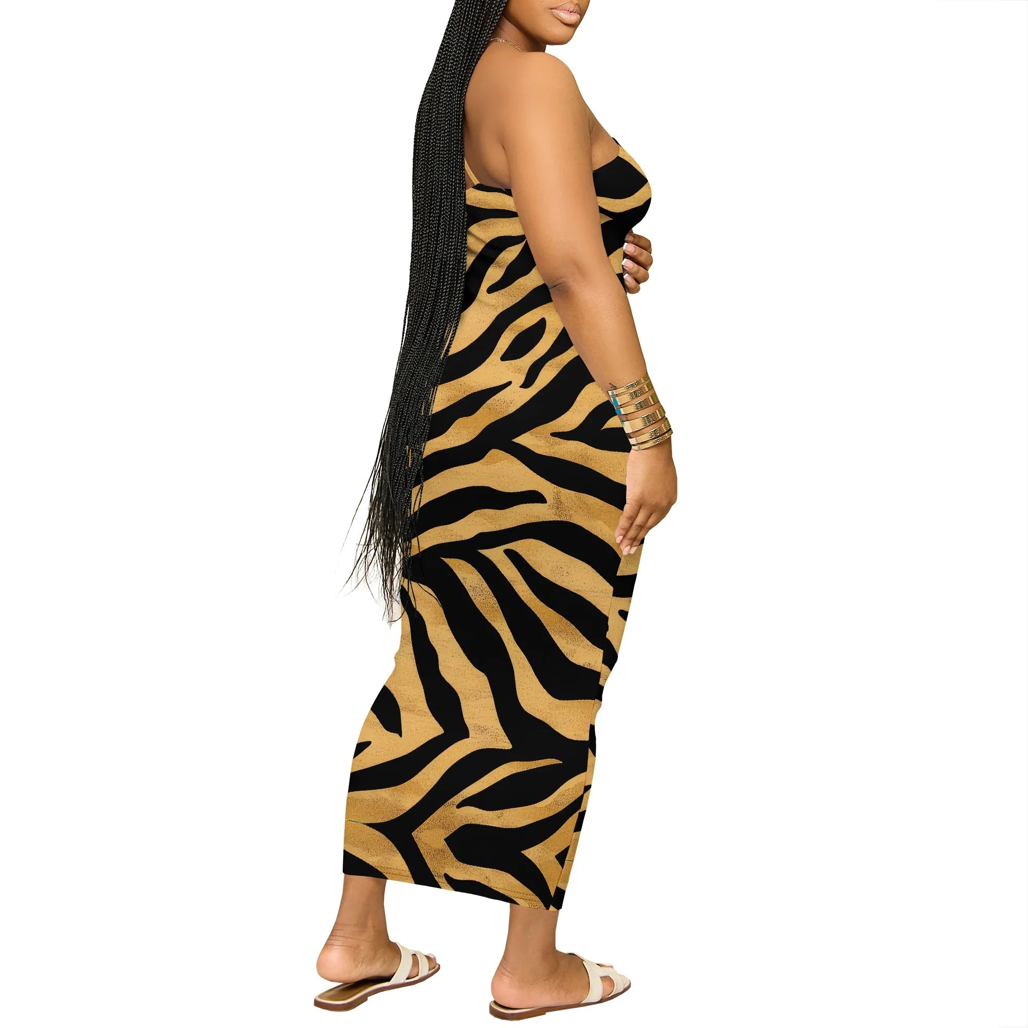 Abstract Geometric Print Spaghetti Strap Maxi Dress Sleeveless Summer Holiday Long Dress