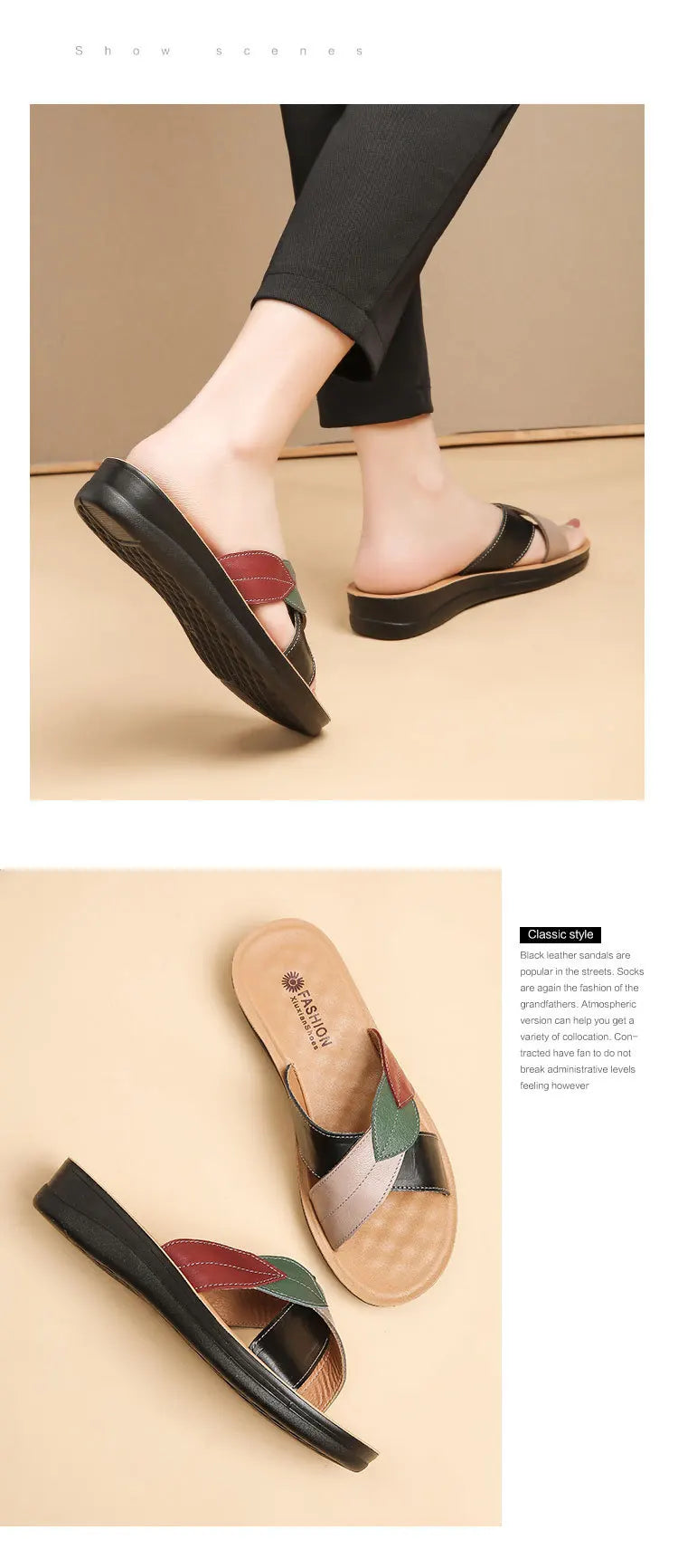 Women Female Ladies Mother Genuine Leather Shoes Sandals Platform Slipper Summer Cool Beach Soft Slip On Outside