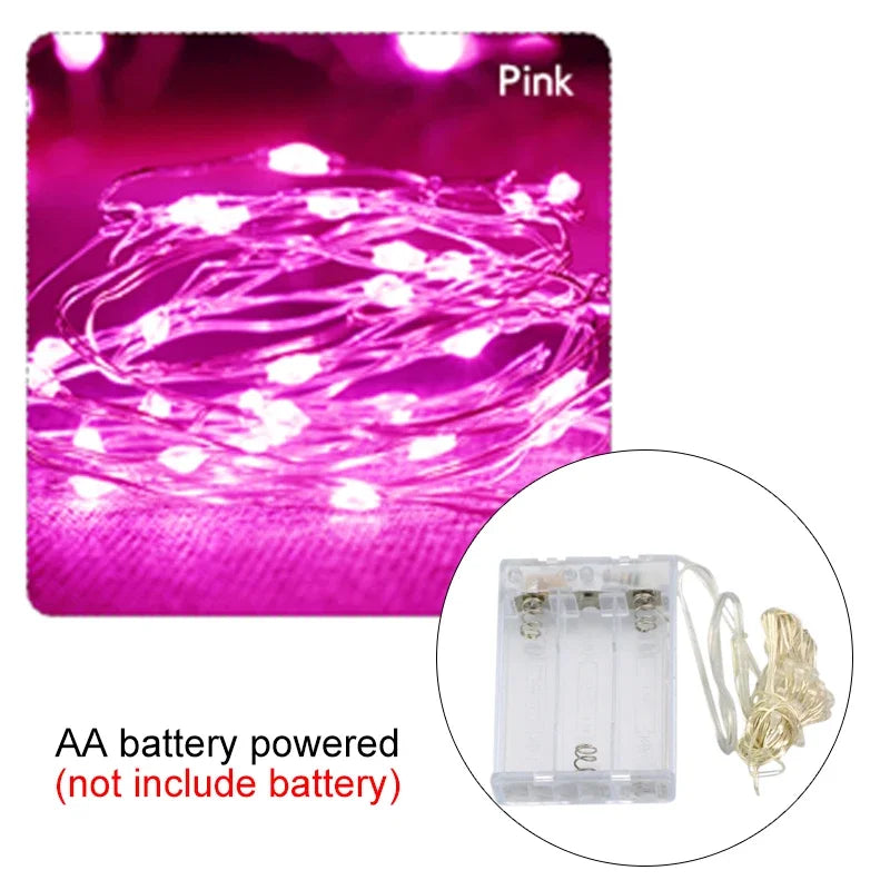 2M 5M 10M LED Fairy Lights Battery Operated Copper Wire Garland String Lights Outdoor Garden Wedding Party Christmas Tree Decor
