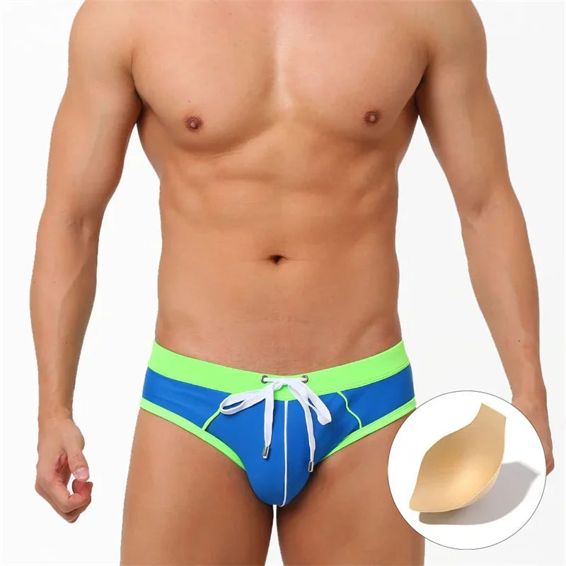 Men’s Printed Swim Briefs – Low Waist Padded Swimsuit for Beach, Pool & Summer Sports