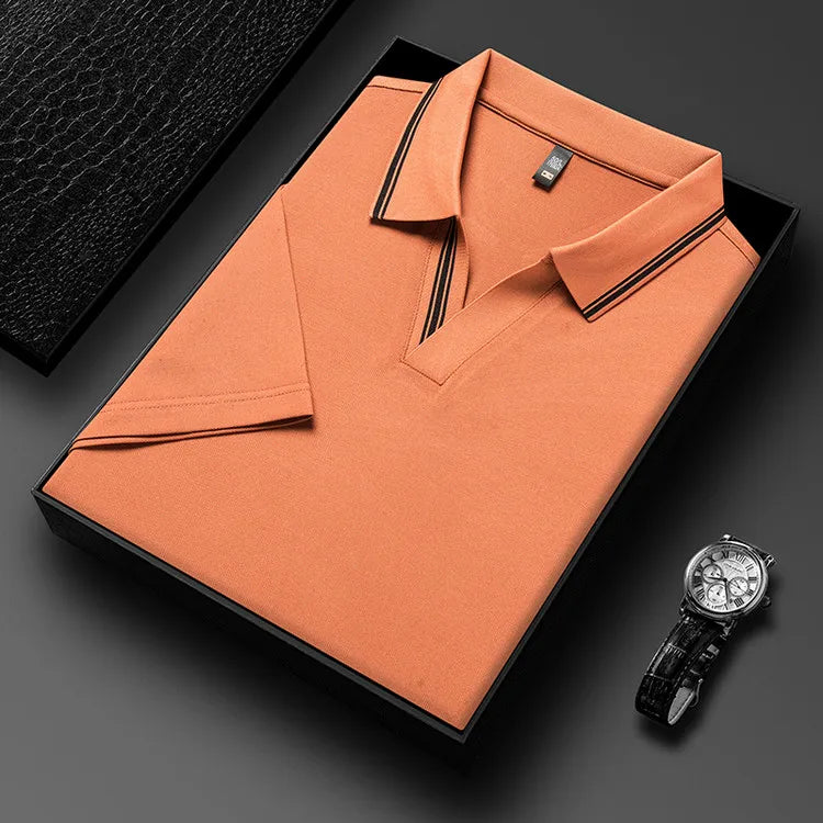 Men's Summer Hot Selling Seagull Collar Short-Sleeved Polo, High-Grade Quality Slim Fit Business Casual Short-Sleeved T-Shirt