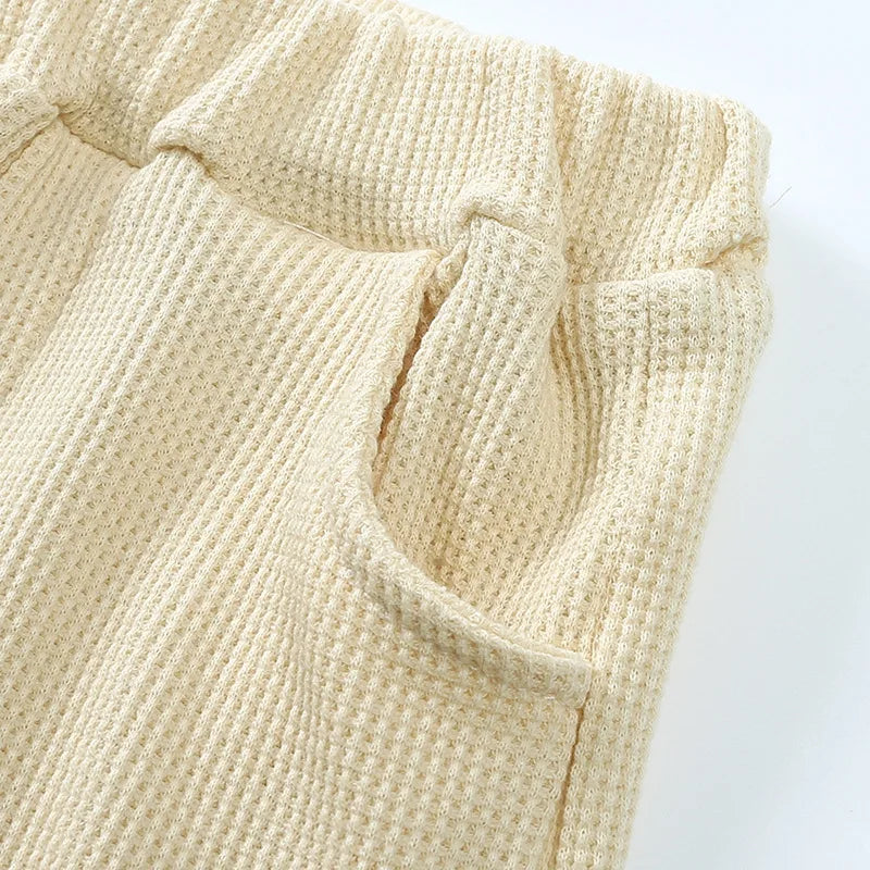 Kid's Summer Outwear Clothing Set Casual Boys Girls Waffle T-shirt Suit Children's 2PCS Tee And Shorts 1-6Y Unisex