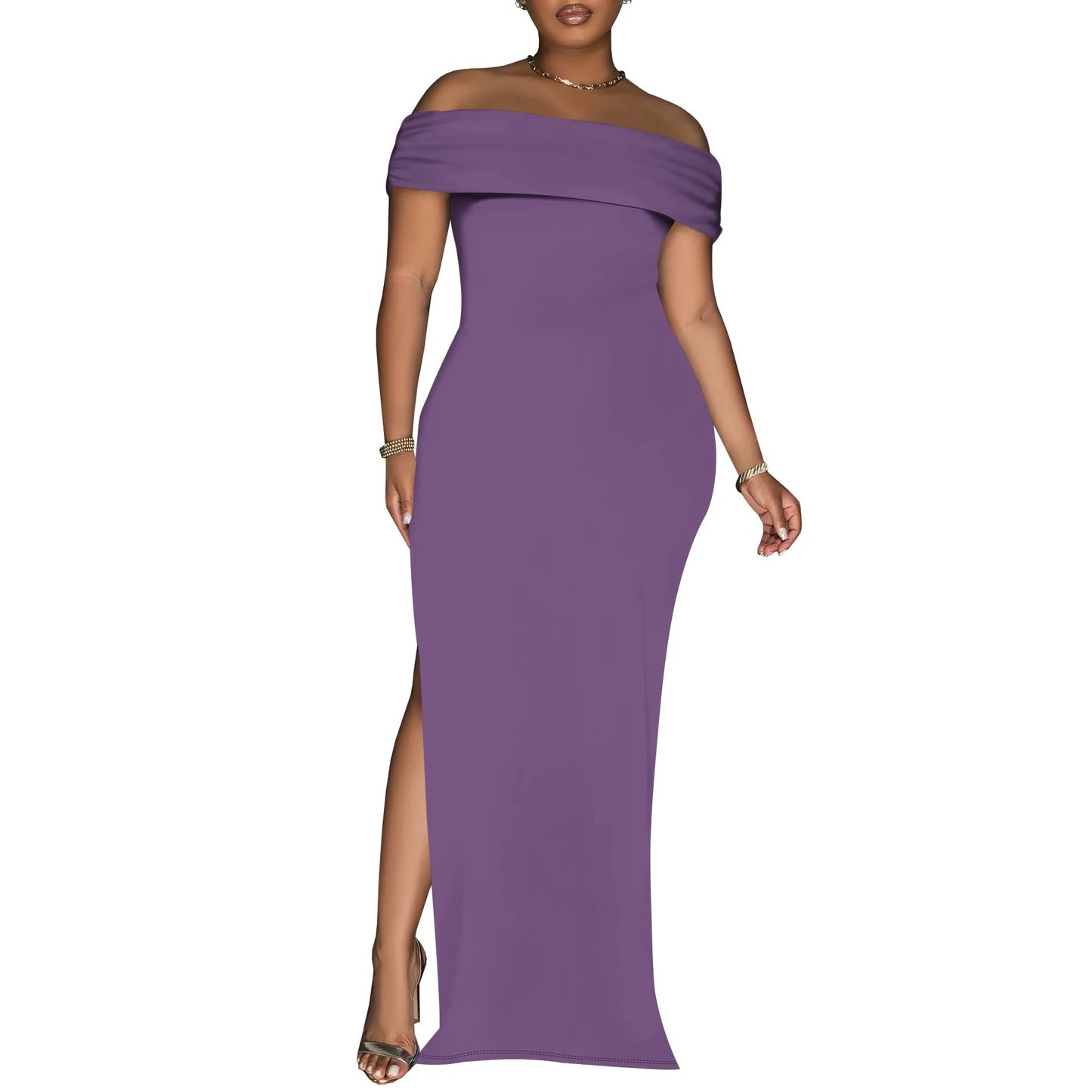 Women's Summer Sexy Bodycon Maxi Tube Dress Strapless Side Slit Long Going Out Casual Elegant Cocktail Party Dresses