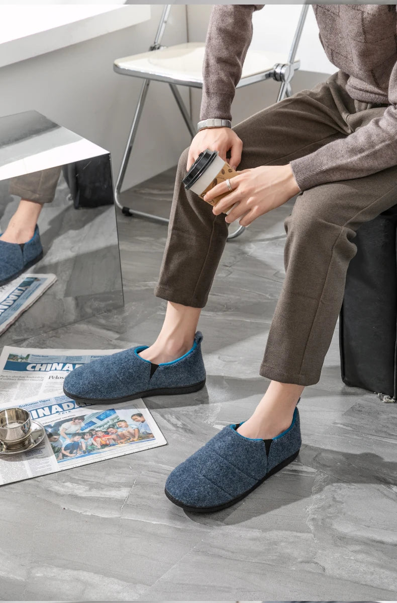 Men's Winter Plush Slippers Warm Fuzzy Soft Bottom Slides Comfortable Bedroom Shoes Indoor Male Anti-Slips Slippers