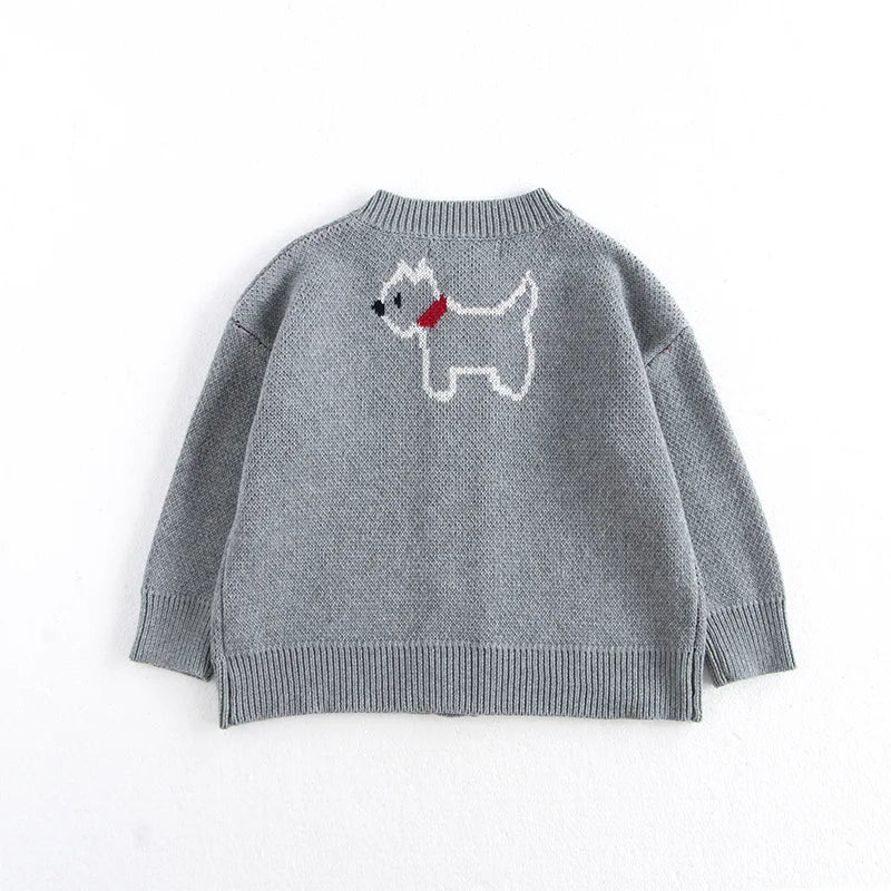 Spring Children's Sweater Jacket Jacquard Cute Dog Boys Single Breasted Buckle Cardigan Top Girls Knitted Sweater 1-8Y Unisex