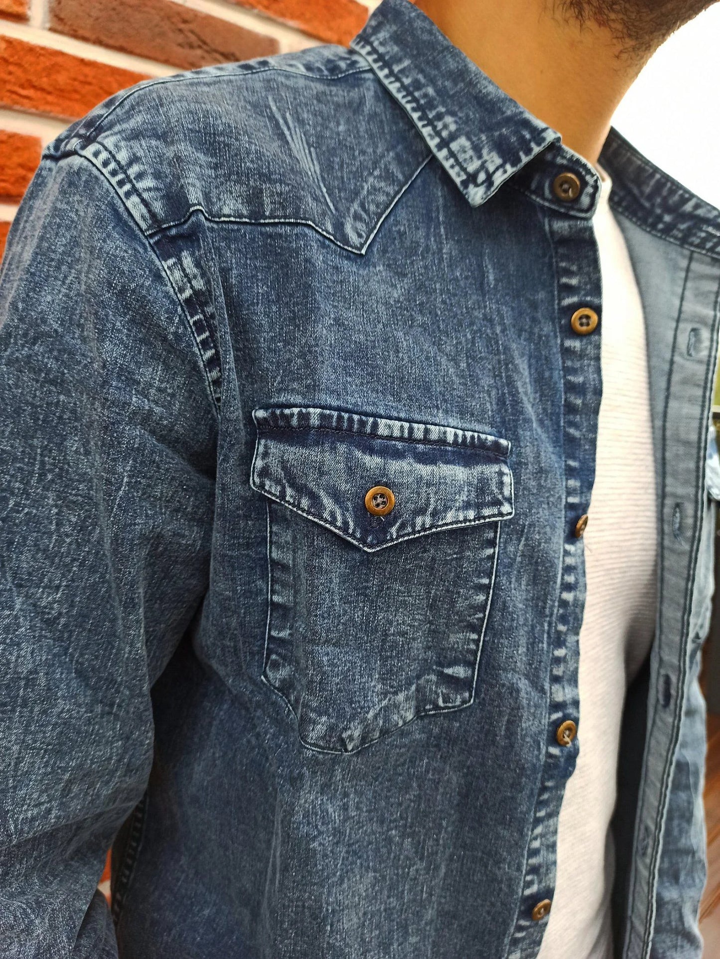 Men's Cotton Denim Shirts Double Pocket Solid Colour Casual Male Cowboy Shirts New Autumn Slim Quality Shirts for Men