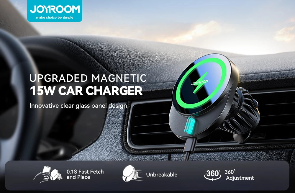 Joyroom Magnetic Wireless Car 15W Fast Charger Phone Holder for MagSafe and Case Car Mount for iPhone 16/15/14/13/12 Air Vent