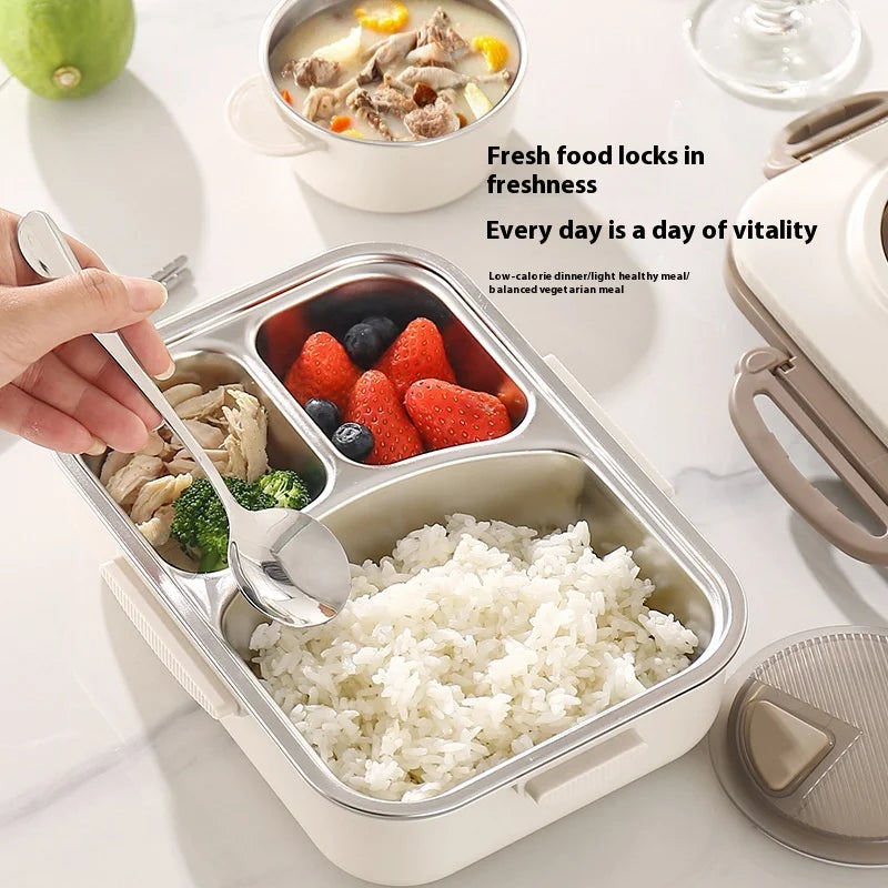 304 Stainless Steel Microwave Safe Partitioned Bento Box - Large Capacity Lunch Container for Students & Office Workers