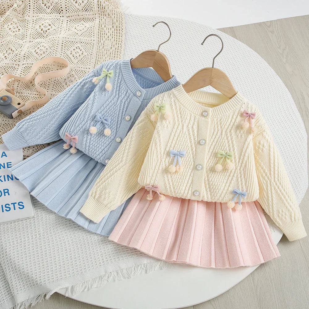 New Autumn Kids Knitted Cardigan Candy Colour Bow Girls Knitted Sweater Korean Loose Children Tops 9M-5T Girls