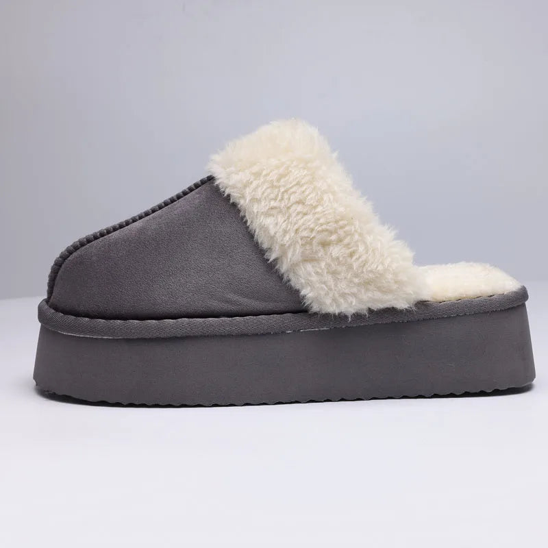 Women's Fluffy Plush Winter Shoes With Thick Sole Fuzzy Slides Suitable For Indoor and Outdoor Use With Anti-Slip Platform Fur Slippers