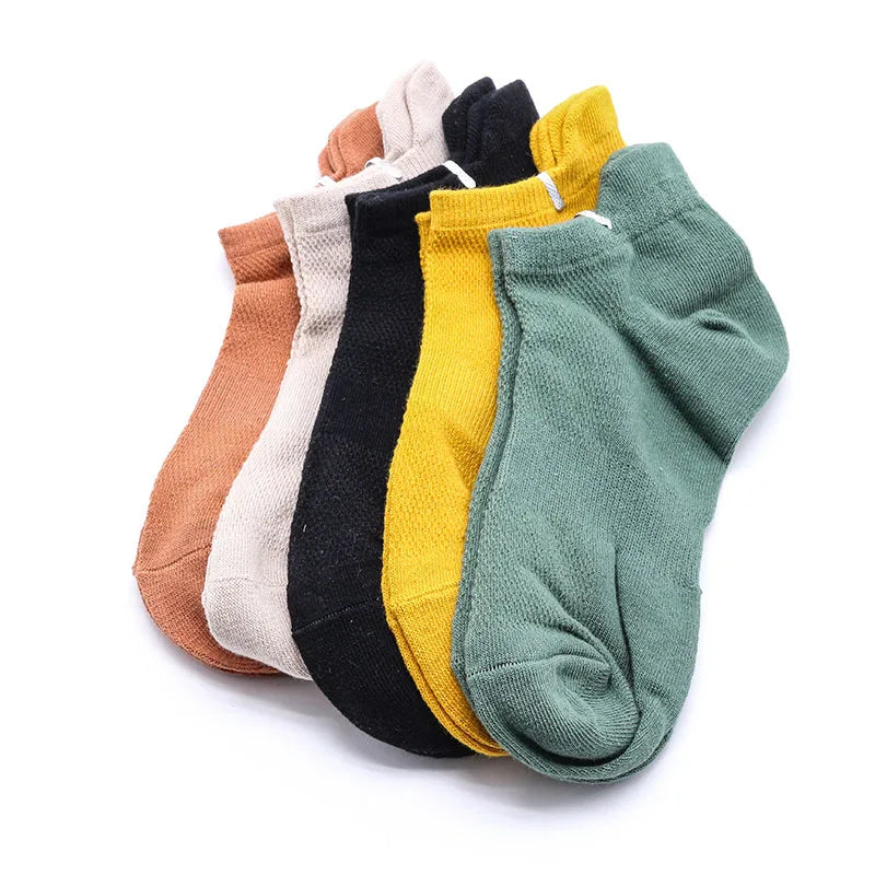 5 Pairs Summer Men's Cotton Short Mesh Harajuku Comfortable Solid Colour Casual Ankle Socks Male Net Sneaker Socks