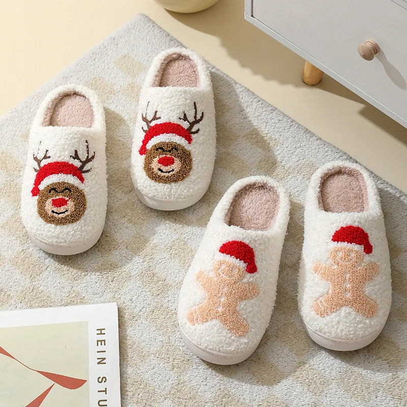 Unisex Christmas Winter Warm Cute Fluffy Slippers Suitable for Couple Bedroom Use and As Gift Cotton Shoes With Soft Sole Flat Shoes