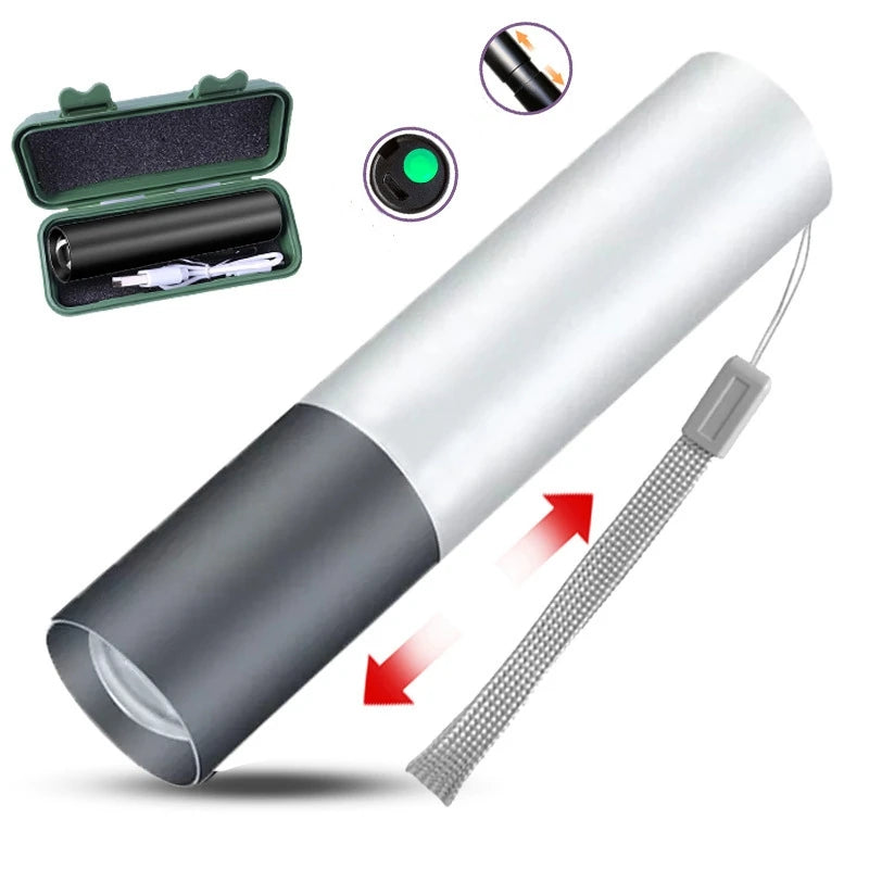 Mini Rechargable LED Flashlight Three Light Mode Waterproof Telescopic Powerful Flash Lights Outdoor Zoom Portable Torch