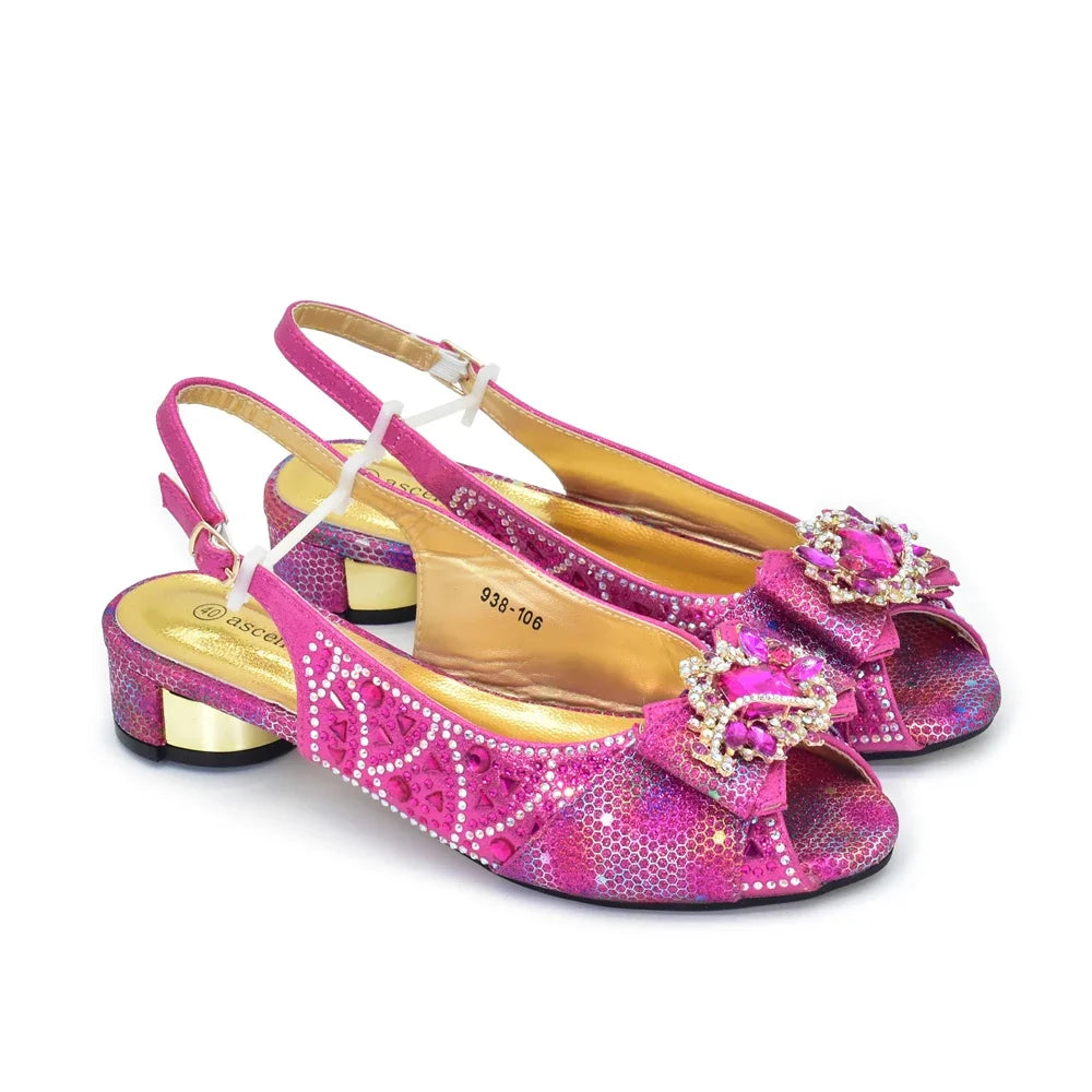 Shoe and Bags for Women Nigeria Party Luxury Italian Shoes and Bag Set for Women Crystal Peep Toe Pumps with Purse