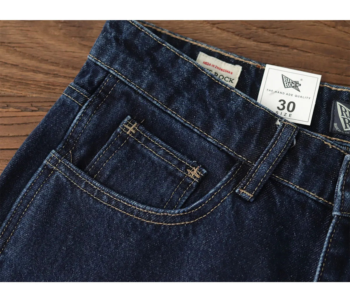 2025 Lente Nieuwe Amerikaanse Retro Primaire Kleur Denim Jeans Heren Eenvoudige 90% Katoen Gewassen Oude Casual Losse Rechte Wijde Broek