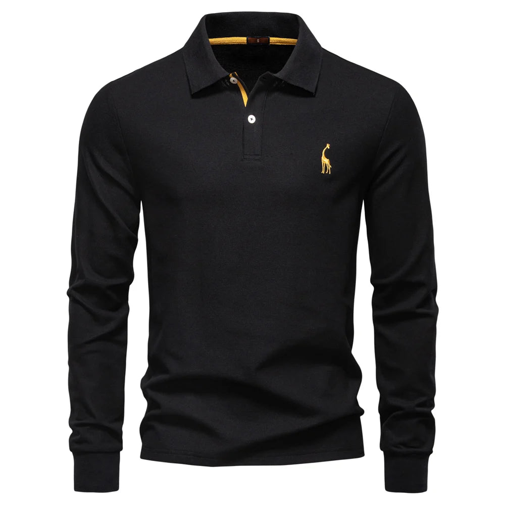 2025 Men's Business Casual Polo Shirt Solid Colour Long Sleeve Cotton Rich Blend Breathable Polos For Male