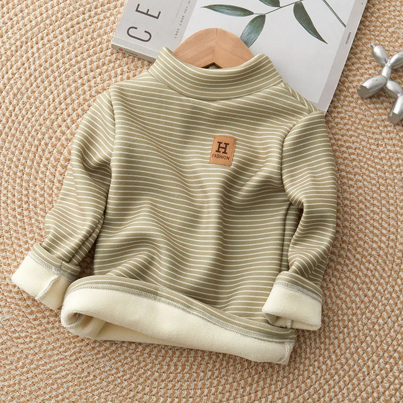 New Winter Kids Undershirts Children Cute Stripe Bottoming Shirt Girls Boys Half High Collar Warm Top 2-10T Unisex