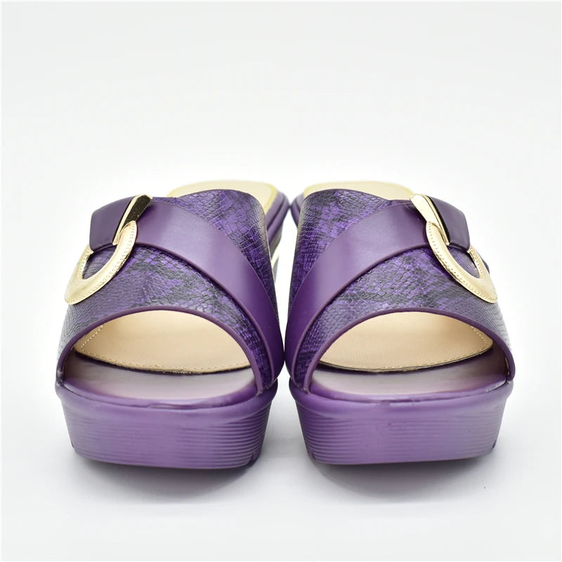 African Party Shoes Decorated with Metal Wedding Shoes for Women Bride Wedges Shoes for Women Luxury Shoes