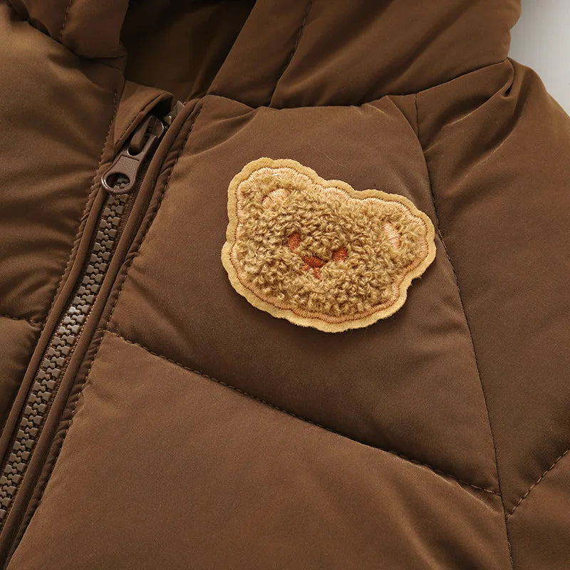 Winter Kids Parkas Hooded Fur Lining  Jacket  Cartoon Girls Boys Thicken Children Coat Unisex