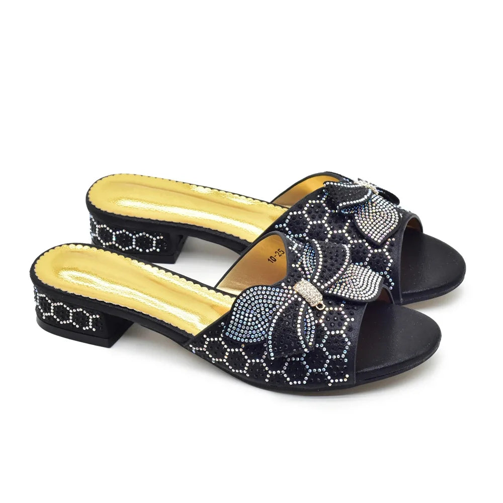 Women Bow Pumps Decorated with Rhinestone Slip-On Peep Toe Low Heels Ladies Dress Party Shoes for Bride's Wedding