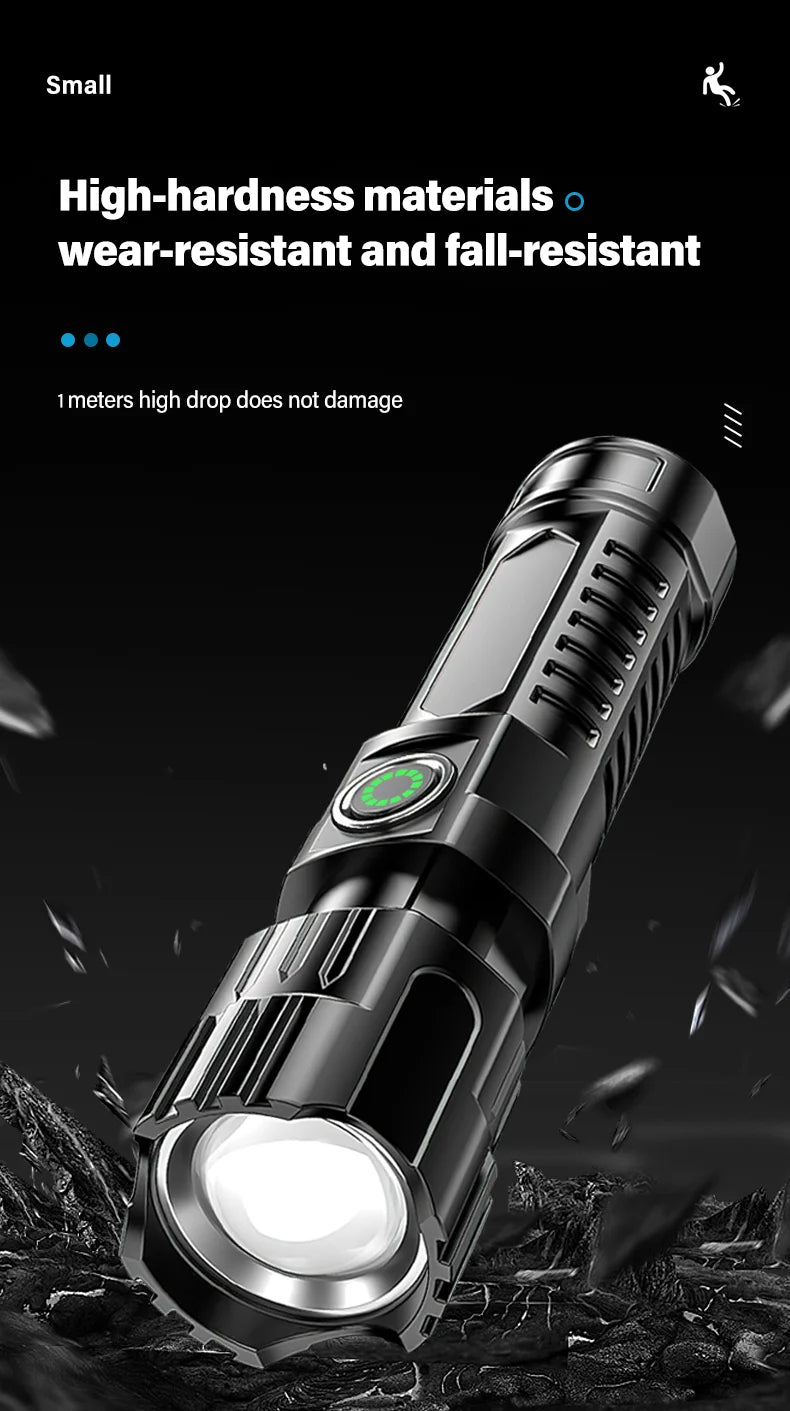 Super Bright Zoom Flash Flashlight,3 Lighting Modes,Rechargeable Portable LED Torch,Ideal for Outdoor,Camping,Fishing,Emergency