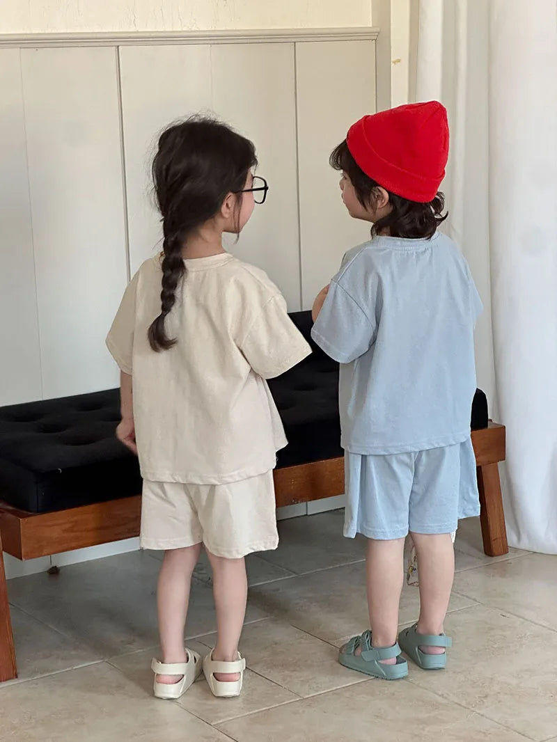 New Summer Kids Clothes Suit Children Cute Cartoon Car T-shirt + Shorts Boys Thin Style 2PCS Outfit 1-4Y Unisex