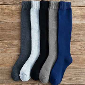 3 Pars Men's Winter Thick Warm Knee-High Cotton Socks - High-Quality Long Black Casual Fashion Socks for Cold Weather
