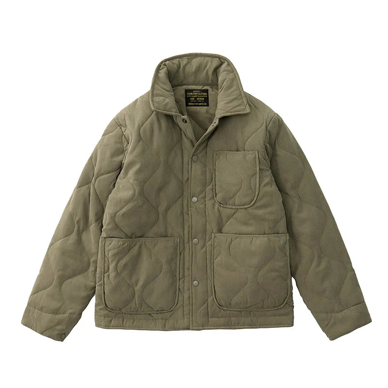 Winter New American Retro Langarm Revers Baumwolle gepolsterte Cargojacke Herren Einfacher dicker Innenliner Lässiger Mantel mit mehreren Taschen