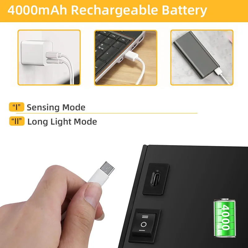 LED-wandlamp, USB-oplaadbaar, aluminium, nachtlampje voor binnen, met bewegingssensor voor slaapkamer, gang, trap, kamerverlichting