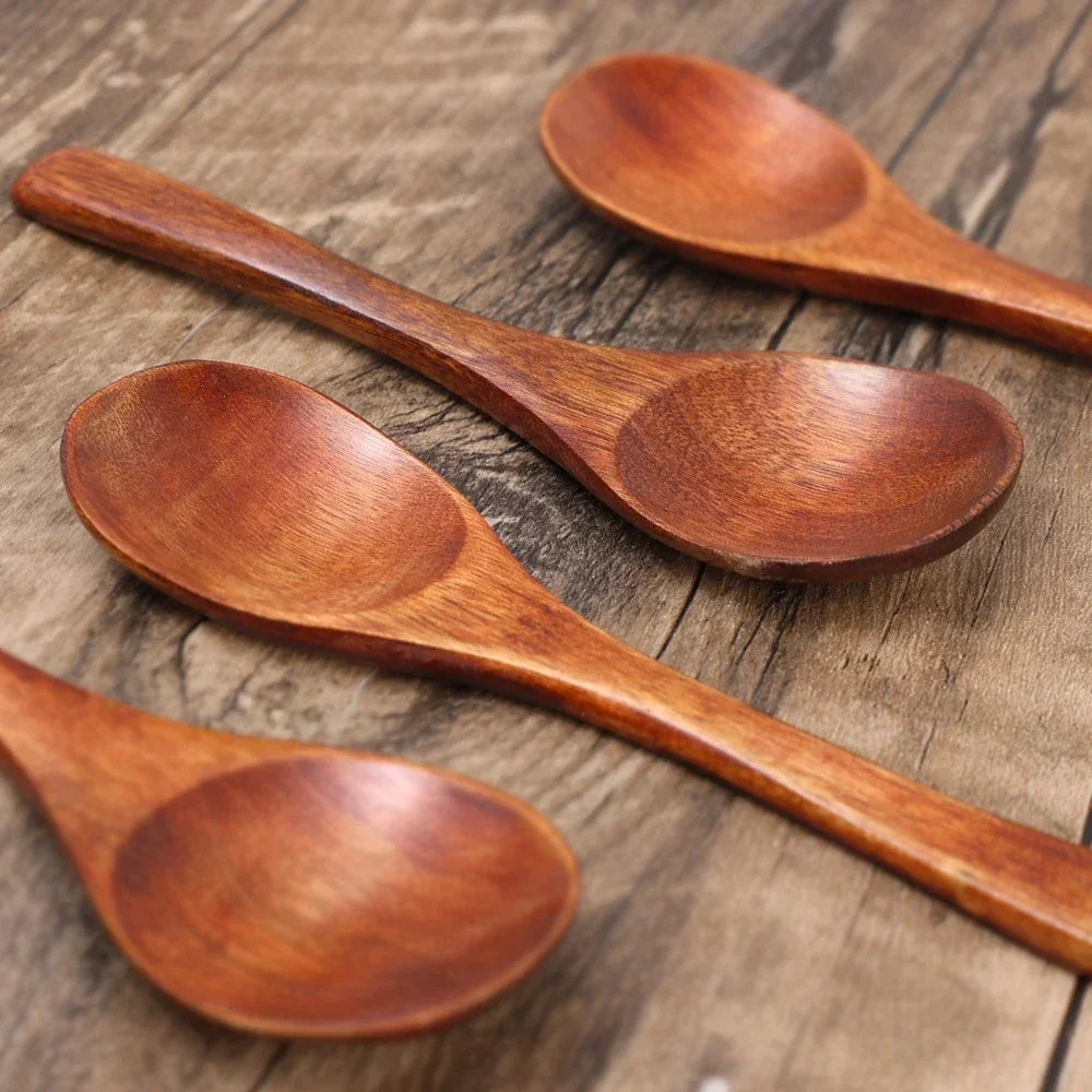 1/10Pcs Wood Soup Spoons Long Handle Coffee Milk Teaspoon Sugar Spice Condiment Scoops Kitchen Tableware Tools Wooden Spoon