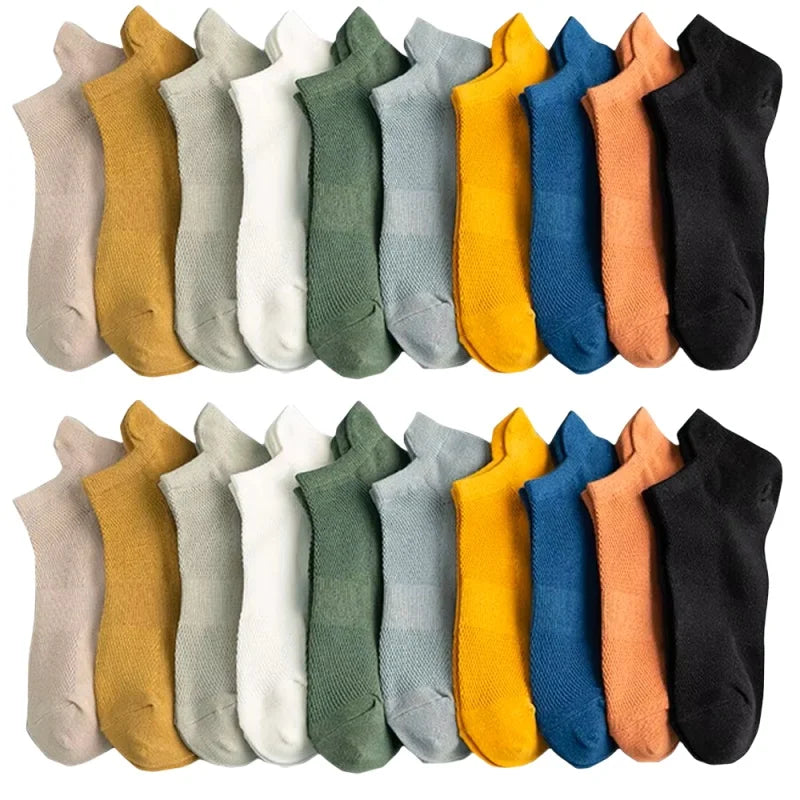 10/20 Pair Summer Men's Mesh Breathable No-Show Socks Fashion Casual Ankle Sports Cotton Socks For Men