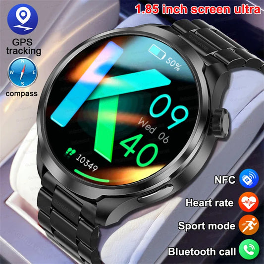 GPS Sports Smartwatch Men AMOLED Screen Compass Altimeter Heart rate BP NFC Bluetooth Call Smart Watch For Men - Compatible With HUAWEI IOS