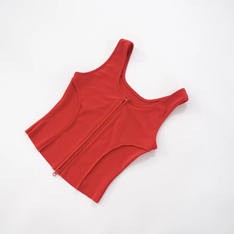 Casual Women 2 Piece Set Stretch Double Zip Tank Tops + Shorts Matching Patchwork Simple Basic Streetwear Tracksuit