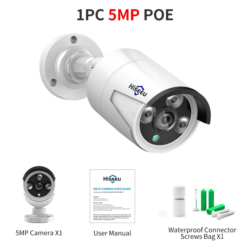 Hiseeu 5MP Audio IP Security Surveillance Camera POE H.265 Outdoor Waterproof IP66 CCTV Camera P2P Video Home for POE NVR