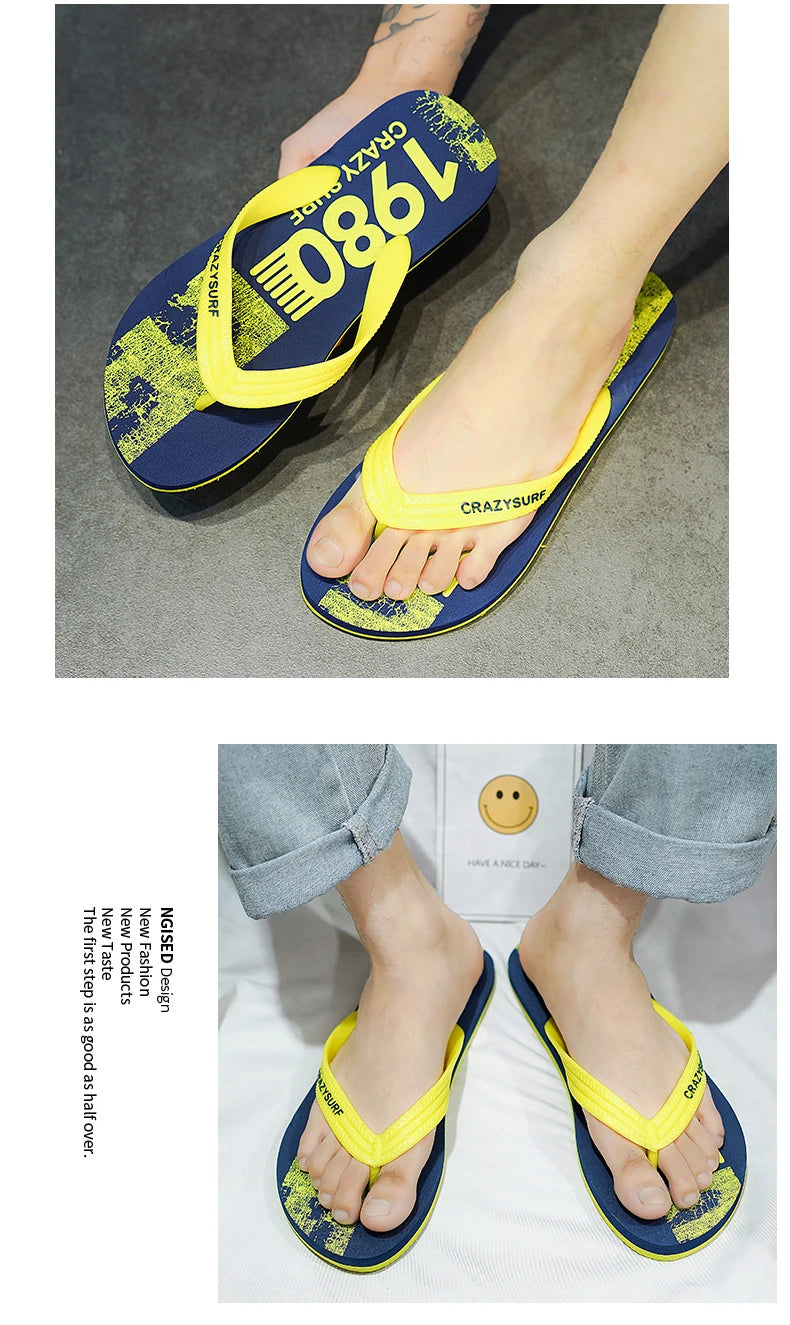 Outdoor Men Beach Flip Flops Sandals Summer Seaside Male Travel Water Slippers Yellow Orange Adult Sandals Slides