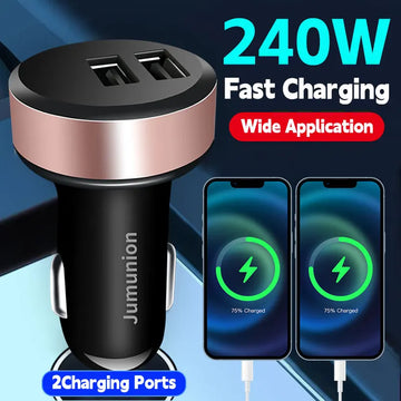 Fast Charge Car Charger High Speed Vehicle Charger 240W For Samsung iPhone Xiaomi Pixel With Led Signal Light 2USB Ports Adapter