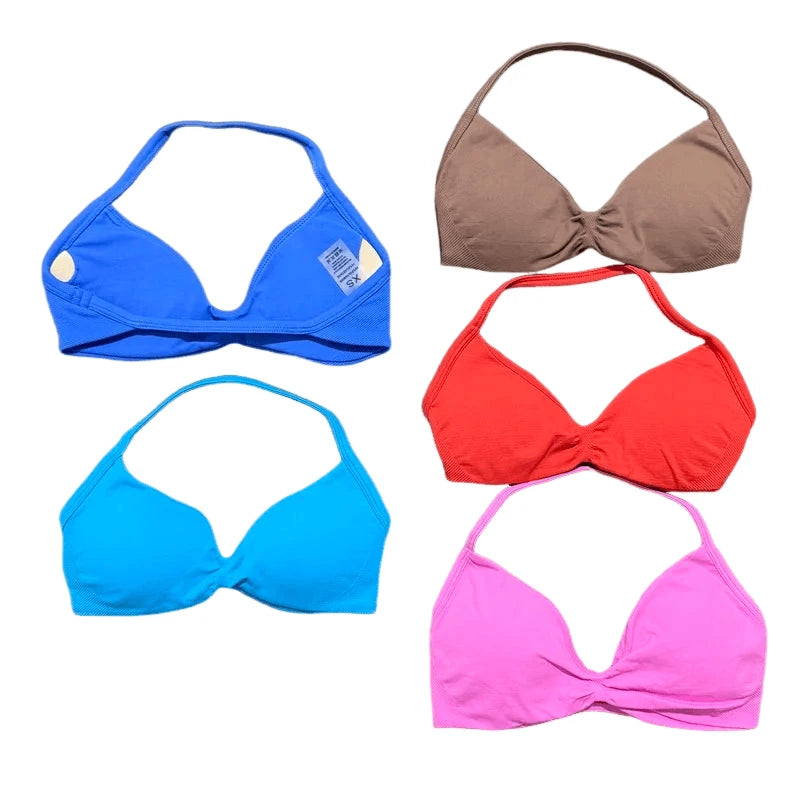HISTELLO Women’s High Support Strappy Sports Bra – Seamless Push Up Gym & Yoga Workout Tank Top