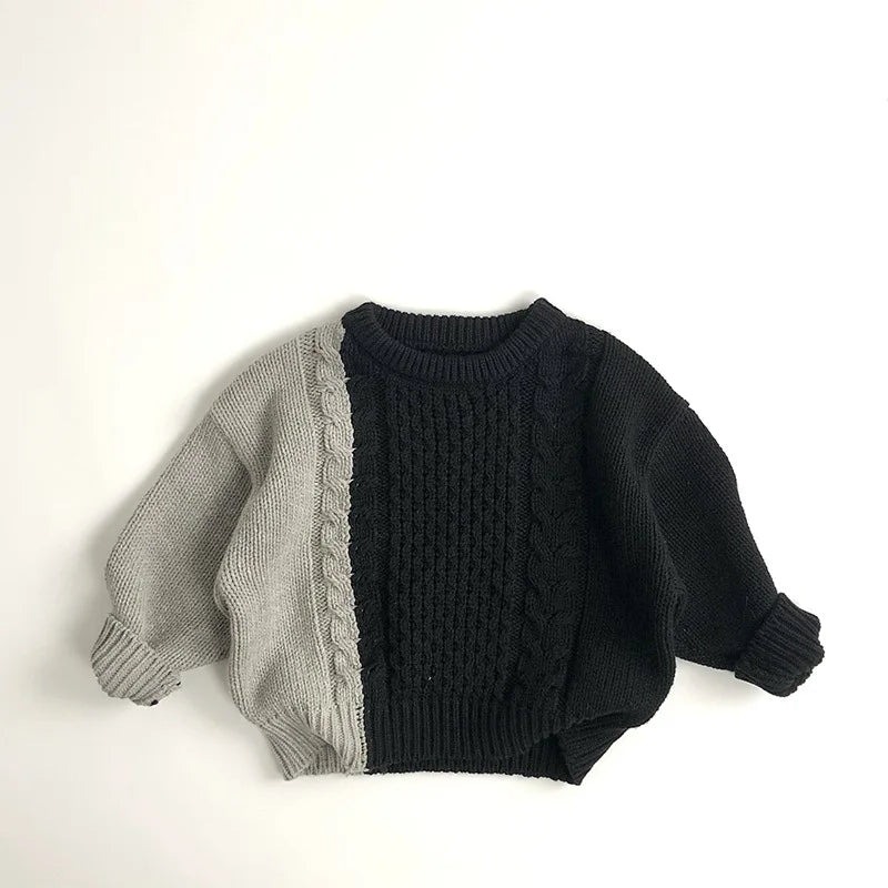 New Autumn Kid's Sweater Boys Trendy Patchwork Sweater Girls Knitted Pullover Children's Loose Knitwear 1-6Y Unisex