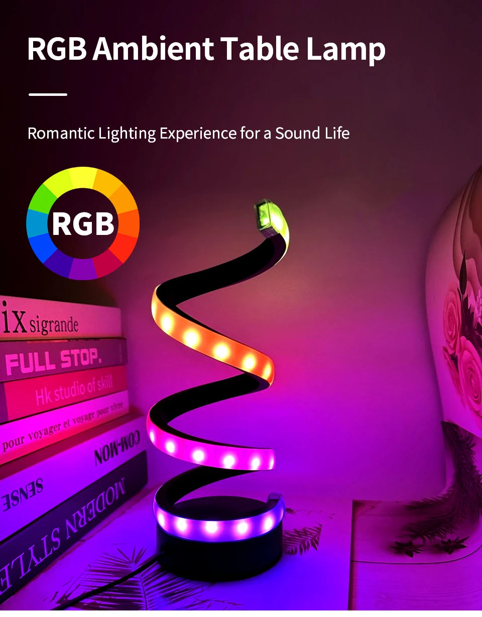 Creative LED Desk Lamp Modern Spiral Table Lamp RGB Dimming Ambient Light Portable Bar Cafe Bedroom Living Room Decorate Lamp