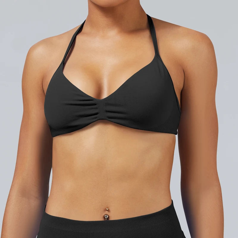 Seamless High Support Impact Yoga Bra Women Strappy Sport Bra Thin Strap Halter Workout Tank Fitness Top Gym Wear
