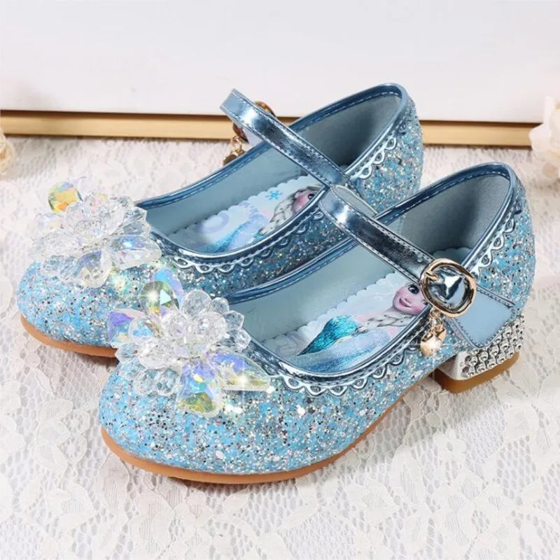 Fashion Elsa Princess Girl Shoes Frozen Cartoon Dress Shoes For Girls Fashion Party Shoes With High Heels Christmas Gifts